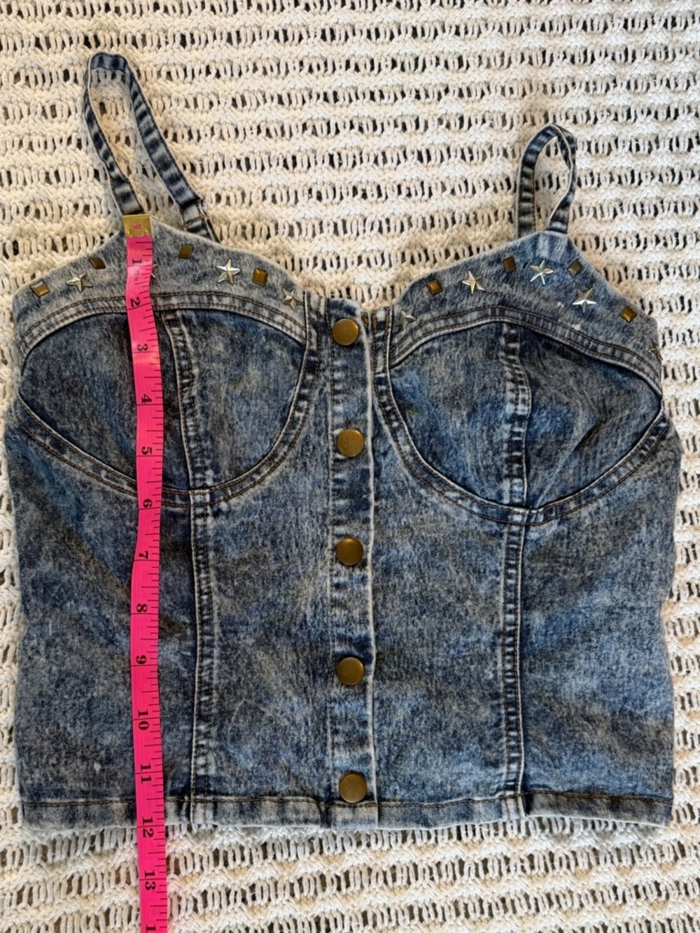 DREAM OUT LOUD Y2K Vintage Acid Wash Denim Bustier Star Stud Crop Top Size M - Picture 9 of 9